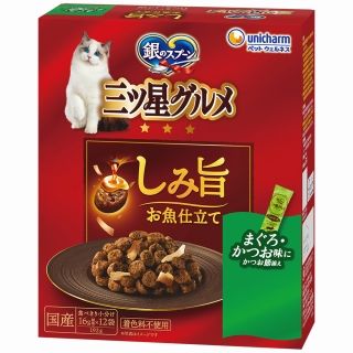 [ユニ・チャーム]銀のスプーン 三ツ星グルメ しみ旨お魚仕立て まぐろ･かつお味にかつお節添え 192g