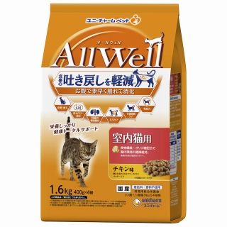 [ユニ・チャーム]AllWell 室内猫用 チキン味 挽き小魚とささみフリーズドライパウダー入り 1.6kg(400g×4袋)
