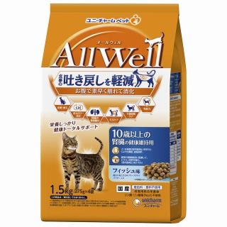 [ユニ・チャーム]AllWell 10歳以上の腎臓の健康維持用 フィッシュ味 挽き小魚とささみフリーズドライパウダー入り 1.5kg(375g×4袋)