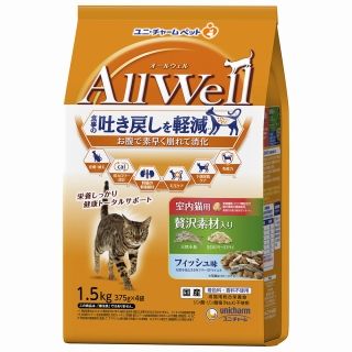 [ユニ・チャーム]AllWell 室内猫用 贅沢素材入りフィッシュ味 天然小魚とささみフリーズドライ入り 1.5kg(375g×4袋)