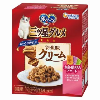 [ユニ・チャーム]銀のスプーン 三ツ星グルメ お魚味クリーム お魚･鶏ささみレシピ3種のアソート 180g