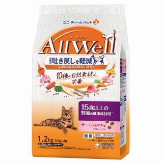 [ユニ・チャーム]All Well 10種の自然素材 15歳以上の腎臓の健康維持用 サーモン&ツナ味 1.2kg