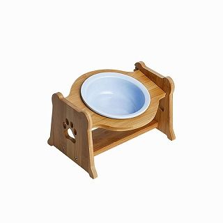 [ペティファーム]陶器製バンブースタンド付きフードボウル ブルー