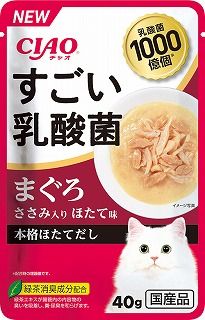 [いなば]CIAO すごい乳酸菌パウチ まぐろ ささみ入り ほたて味 40g