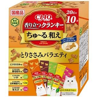 [いなば]CIAO 香り立つクランキー ちゅ~る和えBOX とりささみバラエティ 20g×10袋