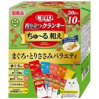 [いなば]CIAO 香り立つクランキー ちゅ~る和え まぐろ･とりささみバラエティ 20g×10袋