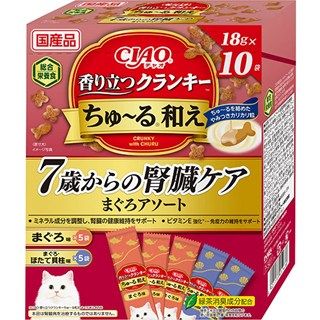 [いなば]CIAO 香り立つクランキー ちゅ~る和え 7歳からの腎臓ケア まぐろアソート 18g×10袋