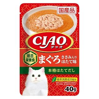 [いなば]CIAO パウチ 総合栄養食 まぐろ ささみ入り ほたて味 40g