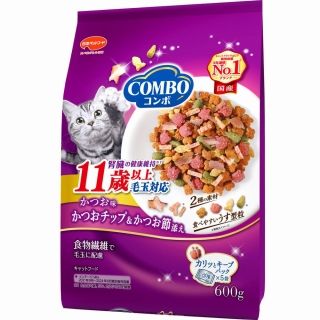 [日本ペットフード]コンボ キャット 毛玉対応11歳以上 かつお味･かつおチップ･かつお節添え 600g(120g×5袋)
