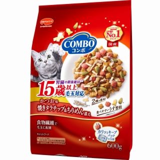 [日本ペットフード]コンボ キャット 毛玉対応15歳以上 かつお味･焼きタラチップ･ちりめん添え 600g(120g×5袋)