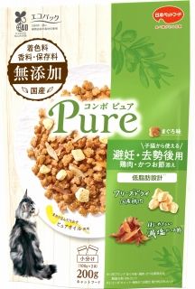 [日本ペットフード]コンボ ピュア キャット 避妊･去勢後用 まぐろ味･鶏肉･かつお節添え 200g(100g×2袋)