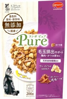 [日本ペットフード]コンボ ピュア キャット 毛玉排出サポート まぐろ味･鶏肉･かつお節添え 200g(100g×2袋)