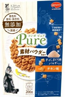 [日本ペットフード]コンボ ピュア キャット チキン味･チーズ&まぐろ節パウダー仕立て 200g(100g×2袋)