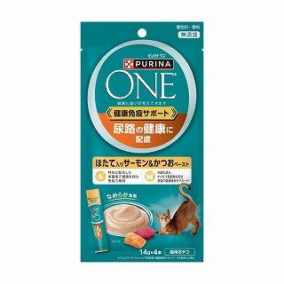 [ネスレ]ピュリナワンキャット おやつ 尿路の健康に配慮 ほたて入りサーモン&かつおペースト 14g×4本
