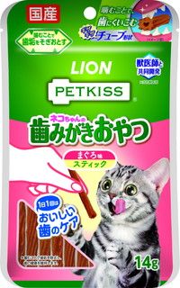 [ライオンペット]PETKISS ネコちゃんの歯みがきおやつ まぐろ味 スティック 14g
