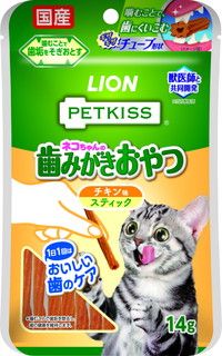 [ライオンペット]PETKISS ネコちゃんの歯みがきおやつ チキン味 スティック 14g