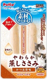 [ペティオ]素材そのまま ねこちゃんの やわらか蒸しささみ かつお節味 2本入
