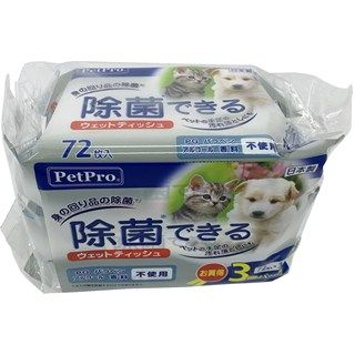 [ペットプロ]除菌できるウェットティッシュ72枚入×3P